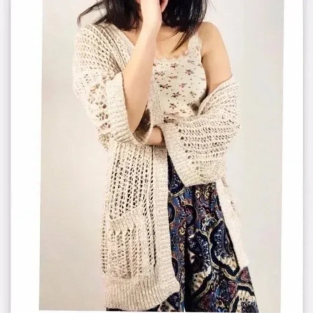 FREE PEOPLE Gone Fishing Open Knit Cardigan Size‎ XS Oversized EUC
